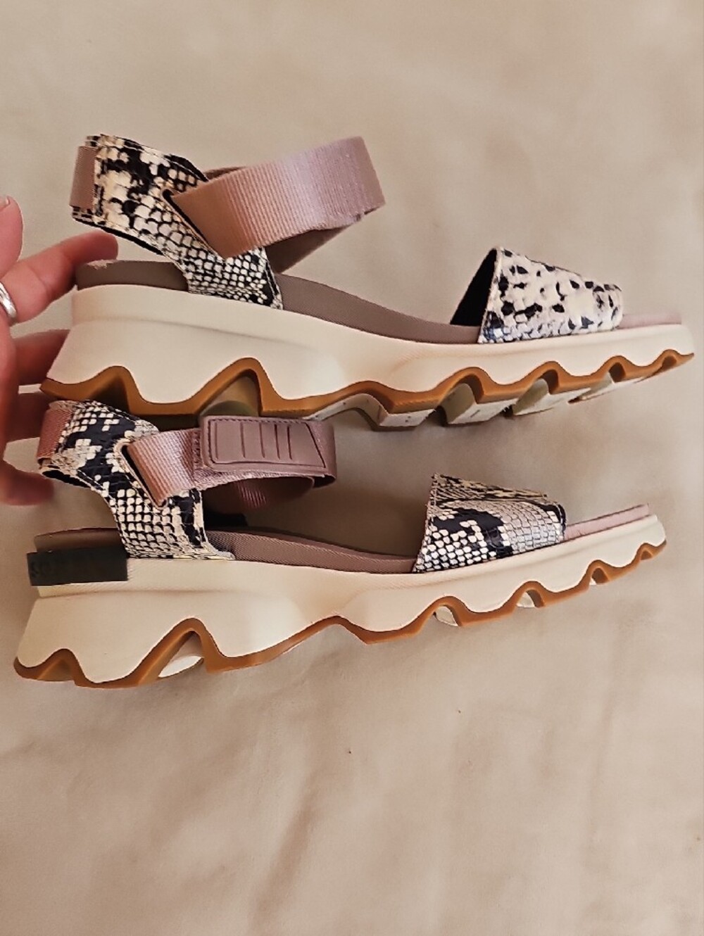 Sorel Women's Snake-Print Platform Sandals in Beige and Black - Picture 8 of 16